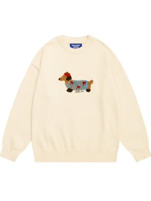 Cartoon Dog Sweater Casual Soft Baggy Knit Pullover Sweaters Long Sleeve Crewneck Tops 2025 Trendy Outfits