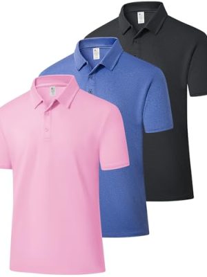3 Pack Mens Polo Shirts Short Sleeve Golf Polo Moisture Wicking Performance Collared Casual Tennis Athletic T-Shirt