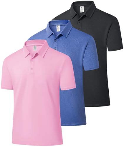 3 Pack Mens Polo Shirts Short Sleeve Golf Polo Moisture Wicking Performance Collared Casual Tennis Athletic T-Shirt