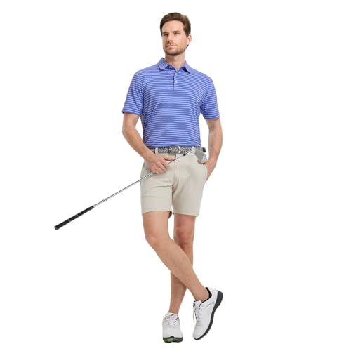 Golf Shirts for Men Moisture Wicking Striped Polo Performance Dry Fit Business Sports Mens Polo Shirts Short Sleeve