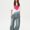 Double Waist Loose Sagging Jeans Baggy Denim Pants High Waist Stretchy Straight Wide Leg Jeans