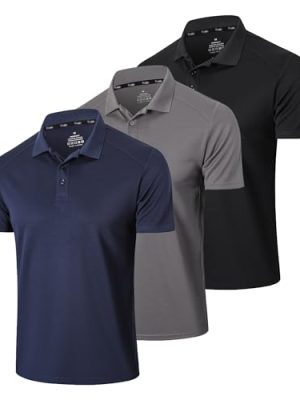 Men’s 1/3 Pack Polo Shirt Moisture Wicking Dry Fit Performance Athletic Short Sleeve Golf Shirt
