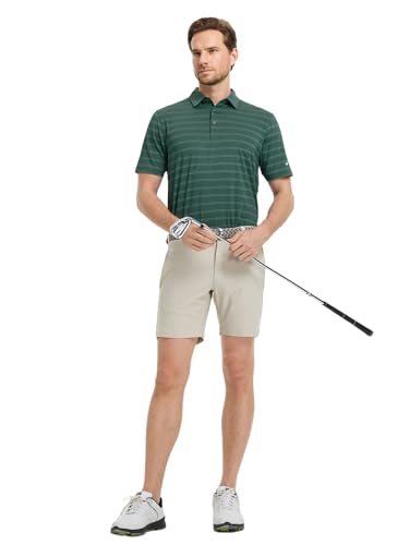 Polo Shirts for Men Dry Fit Performance Heather Stripe Golf Polo Moisture Wicking Lightweight Breathable Golf Shirts