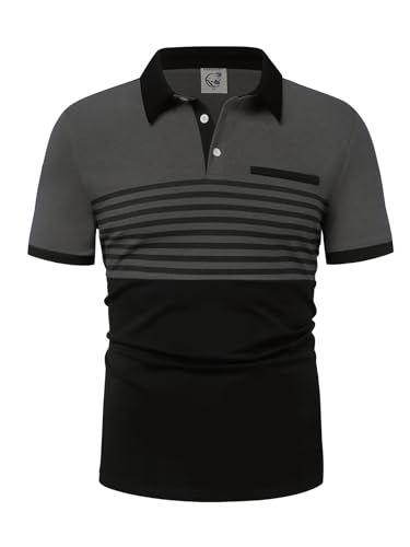 Men's Striped Polo Shirt Short Sleeve Casual Color Block Graphic Tee Collared Golf Shirts for Men