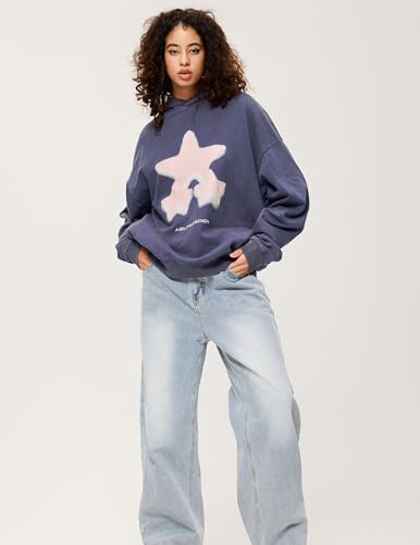 Womens Oversized Hoodie Heavyweight Vintage Streetwear Star Graphic Acid Wash Hoodies Pullover With Pockets