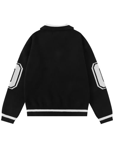 31QR2byoThL.jpg Number Graphic Polo Sweater Oversized V Neck Knit Sweater Y2k Long Sleeve Pullover Vintage Sweaters Tops