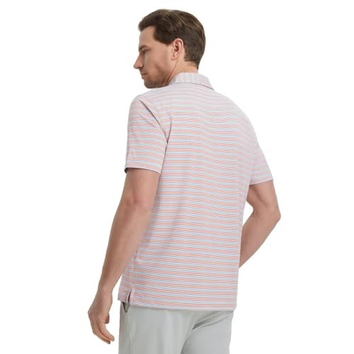 Mens Golf Shirts Dry Fit Moisture Wicking Performance Sports Short Sleeve Striped Collared Polo Shirts for Men
