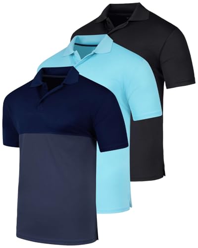 3 Pack: Men's Quick-Dry Short Sleeve Athletic Performance Polo Shirt (Available in Big & Tall)