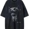 Oversized Tees Graphic Dog Print Tshirt Washed Cotton Short Sleeve Summer Streetwear Vintage Unisex Tops