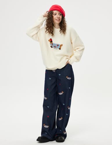 Cartoon Dog Sweater Casual Soft Baggy Knit Pullover Sweaters Long Sleeve Crewneck Tops 2025 Trendy Outfits