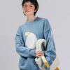 Oversized Sweaters for Women Trendy Unisex Duck Graphic Knit Fall Sweater Streetwear Couple Crewneck Pullover