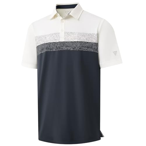 Golf Shirts for Men Dry Fit Performance Chest Print Color Block Moisture Wicking Casual Short Sleeve Polo Shirts