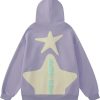 Star Graphic Hoodies Purple Print Hoodie Unisex Oversized Hooded Sweatshirt Long Sleeve Pocket Pullover