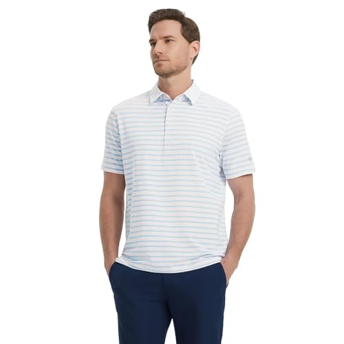 Mens Golf Shirts Short Sleeve Dry Fit Moisture Wicking Lightweight Sports Striped Polo T Shirts for Men