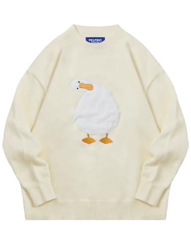 Oversized Sweaters for Women Trendy Unisex Duck Graphic Knit Fall Sweater Streetwear Couple Crewneck Pullover