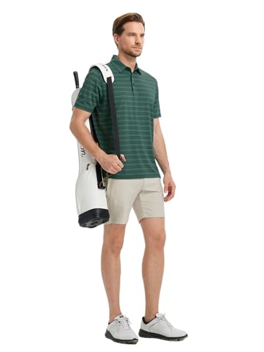 Polo Shirts for Men Dry Fit Performance Heather Stripe Golf Polo Moisture Wicking Lightweight Breathable Golf Shirts