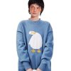 Oversized Sweaters for Women Trendy Unisex Duck Graphic Knit Fall Sweater Streetwear Couple Crewneck Pullover