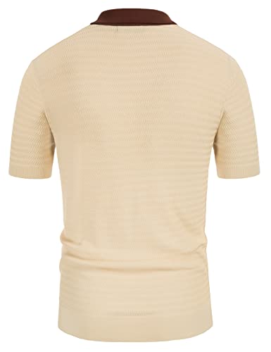 Men's Vintage Stripe Knit Polo Shirts Short Sleeve Stylish Button Down Cardigan Sweater