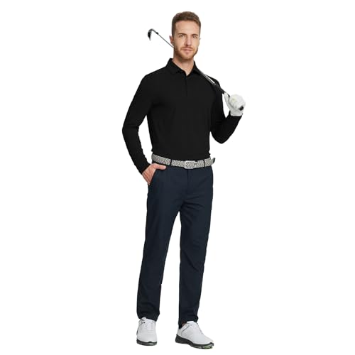 Golf Shirts for Men Dry Fit Performance Moisture Wicking Casual Heather Collared Long Sleeve Polo Shirts for Men