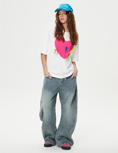 Double Waist Loose Sagging Jeans Baggy Denim Pants High Waist Stretchy Straight Wide Leg Jeans