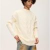 Womens Cable Knit Sweater Oversized Chunky Rory Gilmore Crewneck Solid Long Sleeve Pullover Knitted Sweater