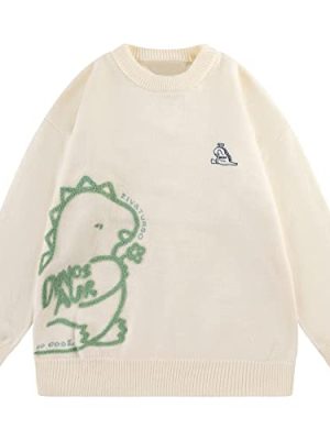 Cartoon Dinosaur Sweaters Graphic Crewneck Printed Oversized Pullover Sweater Couple Tops