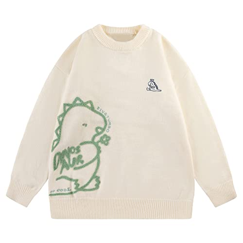 Cartoon Dinosaur Sweaters Graphic Crewneck Printed Oversized Pullover Sweater Couple Tops
