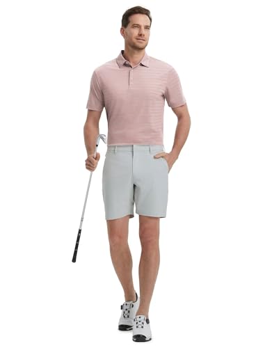 Mens Striped Golf Shirts Short Sleeve Silk-Like Touch Water-Resistant Breathable Soft Collared Polo Shirts for Men