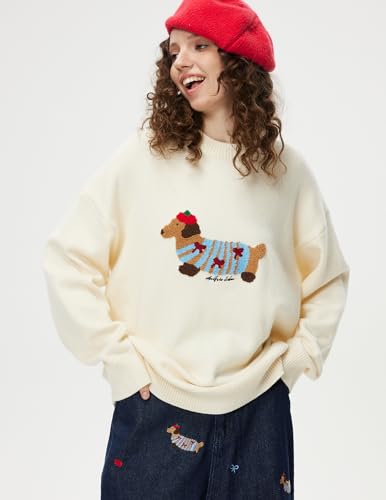 Cartoon Dog Sweater Casual Soft Baggy Knit Pullover Sweaters Long Sleeve Crewneck Tops 2025 Trendy Outfits