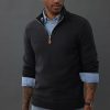 Men's Quarter Zip Sweater Slim Fit Casual Pullover Sweater Mock Neck Polo Sweaters