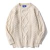 Oversized Knit Sweater Solid Vintage Pullover Sweater Unisex Woven Crewneck Knitted Tops