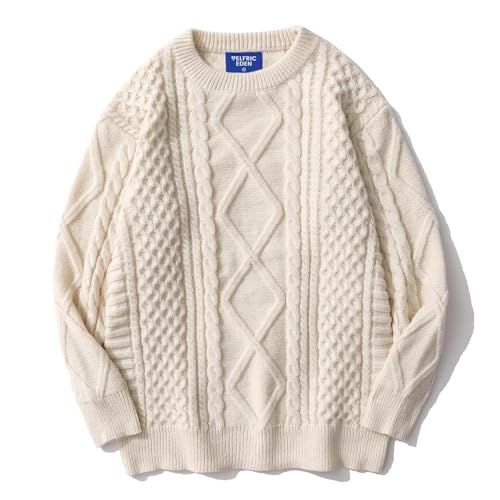 Oversized Knit Sweater Solid Vintage Pullover Sweater Unisex Woven Crewneck Knitted Tops