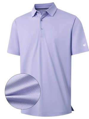 Mens Polo Shirts Short Sleeve Soft Lightweight Performance Dry Fit Jacquard Casual Collared Golf Polo Shirts for Men
