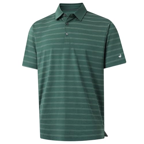 Polo Shirts for Men Dry Fit Performance Heather Stripe Golf Polo Moisture Wicking Lightweight Breathable Golf Shirts