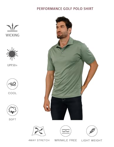 Golf Shirts for Men - Short Sleeve Performance Solid Moisture Wicking Polo Shirt