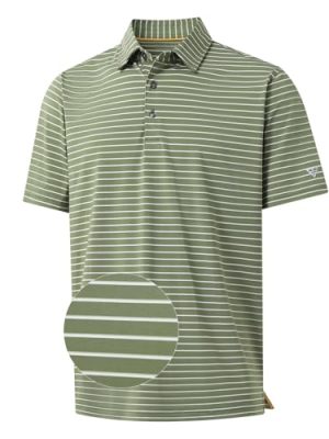 Golf Shirts for Men Moisture Wicking Striped Polo Performance Dry Fit Business Sports Mens Polo Shirts Short Sleeve