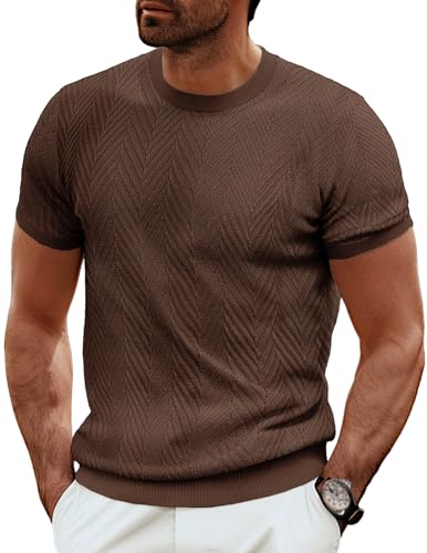 Men's Short Sleeve Knit T-Shirts Casual Crewneck Solid Texture Knit Shirt