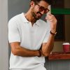 Mens Polo Shirts Short Sleeve V Neck Knit Textured Polo Knitted Golf Shirt