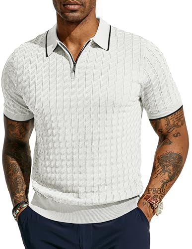 Men's Knit Polo Shirts Short Sleeve Quarter Zip Polo Shirt