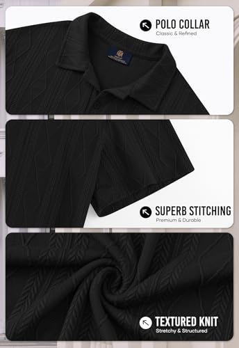 Mens Textured Knit Polo Shirts Loose Fit Stretch Casual Summer Collared Shirt (S-XXL)