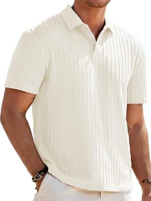 Mens Casual Polo Shirt Summer Short Sleeve Vacation Button Beach Knit Stretchy Golf Shirts
