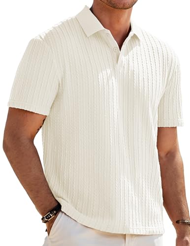 Mens Casual Polo Shirt Summer Short Sleeve Vacation Button Beach Knit Stretchy Golf Shirts