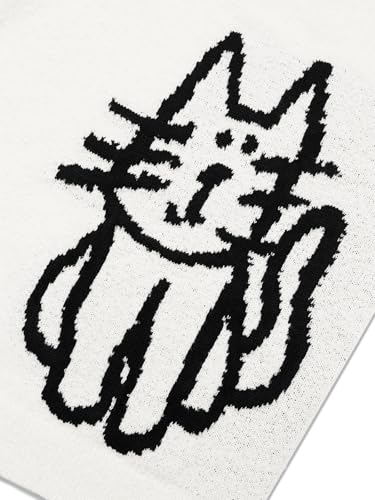 Women's Pullover Sweater Hand Drawn Cat Graphic Printed Oversized Sweater Fall Winter Fashion Couple Tops