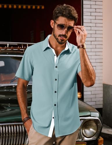 Mens Short Sleeve Button Down Shirts Casual Stylish Wrinkle-Free Untuckit Dress Shirt