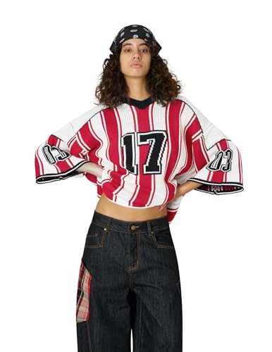 Oversized T Shirts Number Stripe Graphic Unisex Knit Tee Color Blocking Y2k Football Jersey 2025 Trend Tops