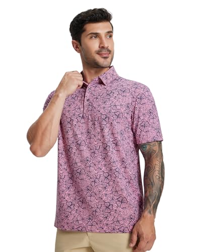 Golf Shirts for Men Print Performance Moisture Wicking Dry Fit Heather Stripe Collared Mens Polo Shirt Short Sleeve