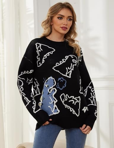 Dinosaur Sweater Women y2k Vintage Oversized Graphic Streetwear Knit Sweater Casual Cute Kawaii Tops