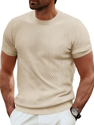 Men's Short Sleeve Knit T-Shirts Casual Crewneck Solid Texture Knit Shirt