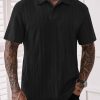Mens Textured Knit Polo Shirts Loose Fit Stretch Casual Summer Collared Shirt (S-XXL)