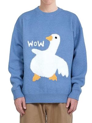 Brown Bear Sweater Mens Oversized Knit Sweater Animal Printed Sweater Long Sleeve Pullover Sweater